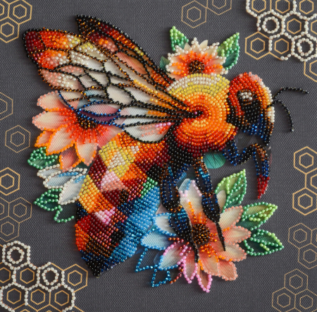 Broderii cu margele - Set broderie cu margele cusute, Miere, 20x20 cm