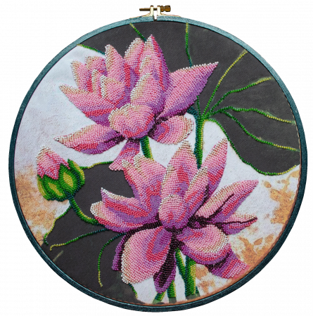 Set broderie cu margele cusute, Flori de lotus, 32x32 cm