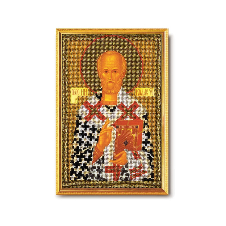 Broderii cu margele - Set broderie cu margele cusute, Icoana Sf. Nicolae, 17x26 cm