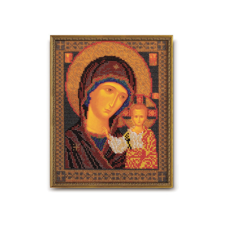 Broderii cu margele - Set broderie cu margele cusute, Icoana Maica din Kazani, 19x23 cm
