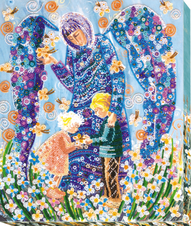 Set broderie cu margele cusute, Inger protector, 31x37 cm