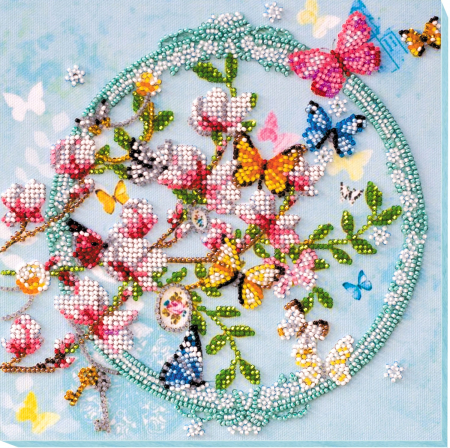 Broderii cu margele - Set broderie cu margele cusute, Simbolurile primaverii, 20x20 cm