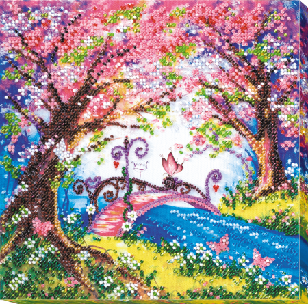 Broderii cu margele - Set broderie cu margele cusute, Pod spre primavara, 20x20 cm