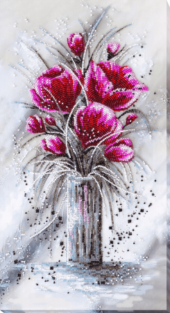 Broderii cu margele - Set broderie cu margele cusute, Smarald rosu, 24x40 cm