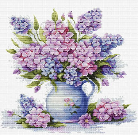 Broderie in cruciulita - Set broderie in cruciulita, cu diagrama, Liliacul sperantei fragile, 31 x 29 cm