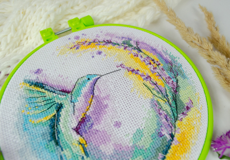 Set broderie in cruciulita, cu gherghef, Colibri, 15x15 cm [2]