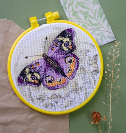 Broderie in cruciulita - Set broderie in cruciulita, cu gherghef, Sarutul soarelui, 17x17 cm
