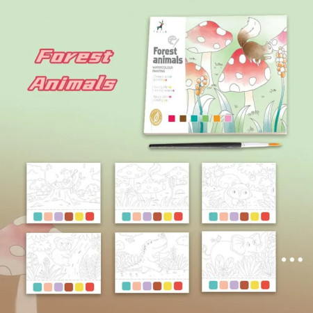 Jucarii creative - Carte de pictat cu acuarele, Animale din padure, 20 pagini