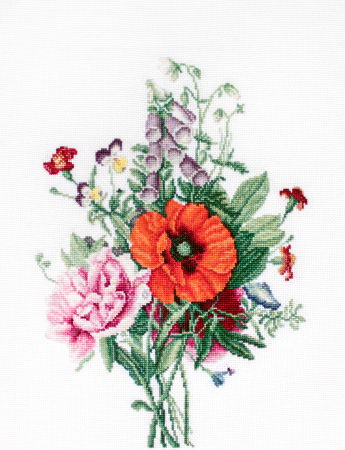 Broderie in cruciulita - Set de brodat in cruciulita, Buchet cu mac si bujor, 19x25,5 cm