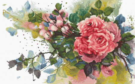 Broderie in cruciulita - Set de brodat in cruciulita, Trandafiri rosii, 44x28 cm