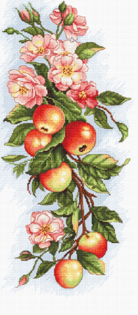 Broderie in cruciulita - Set de brodat in cruciulita, Compozitie cu mere, 17x38 cm