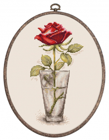 Broderie in cruciulita - Set de brodat in cruciulita cu gherghef, Trandafir, 9x17.5 cm