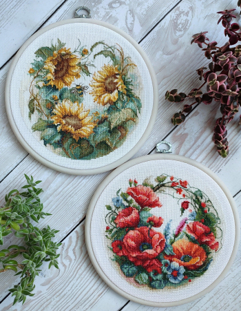 Set de brodat in cruciulita cu gherghef, Compozitie cu maci, 17 x 17 cm [4]