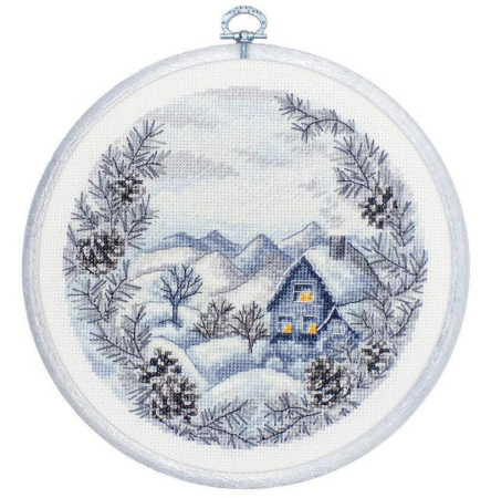 Broderie in cruciulita - Set de brodat in cruciulita cu gherghef, Iarna, 17 x 17 cm