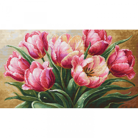 Goblen clasic - Set goblen de cusut, cu diagrama, Lalele gratioase, 35x24 cm