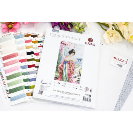 Set broderie in cruciulita, cu diagrama, Cantecul florilor de cires, 25.5 x 46 cm [2]