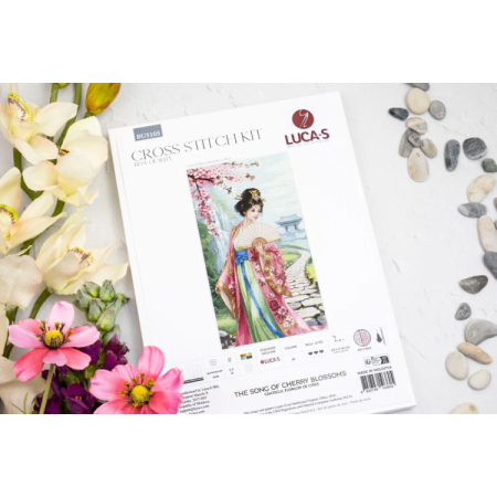 Set broderie in cruciulita, cu diagrama, Cantecul florilor de cires, 25.5 x 46 cm [1]