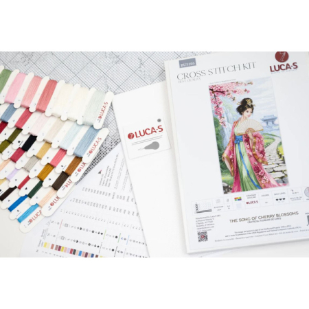 Set broderie in cruciulita, cu diagrama, Cantecul florilor de cires, 25.5 x 46 cm [3]