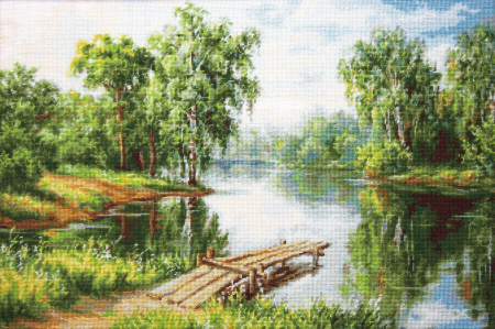 Set de brodat in cruciulita, Peisaj linistit, 34x23 cm