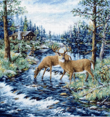 Ac & Ata - Set goblen de cusut, cu diagrama,  Dimineata linistita, 24 x 26.5 cm