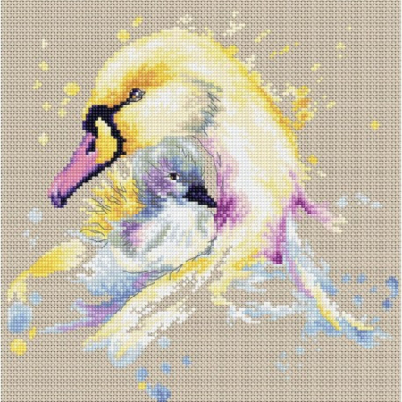 Broderie in cruciulita - Set de brodat in cruciulita, Lebede, 20*20cm