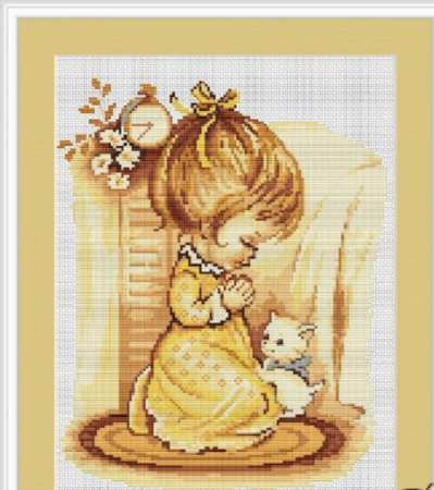 Broderie in cruciulita - Set de brodat in cruciulita, Ruga fetitei, 19,5x24,5 cm