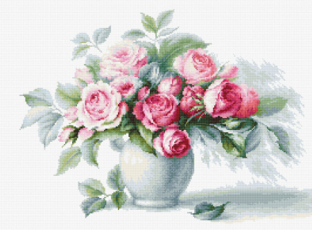 Broderie in cruciulita - Set de brodat in cruciulita, Studiu cu trandafiri, 35,5x26 cm