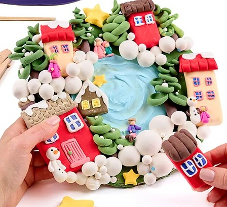 Decoratiuni casa - Set de creatie senzoriala 3D, cu argila, Iarna pe ulita, 16x16 cm