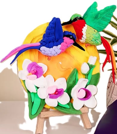 Decoratiuni casa - Set de creatie senzoriala 3D, cu argila, Colibri, 16x16 cm