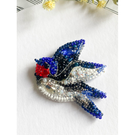 Broderii cu margele - Set decoratie cu margele (brosa), Randunica, 20 culori, 6.6x5.2 cm