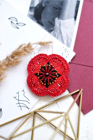 Broderii cu margele - Set decoratie cu margele (brosa), Mac, 10 culori, 6,4x6,4 cm