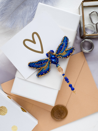 Broderii cu margele - Set decoratie cu margele (brosa), Libelula, 8,2x8,5 cm