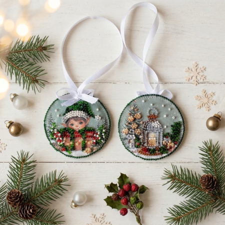 Set decoratie de Craciun cu margele, Spiridus, 13.2x6.6 cm