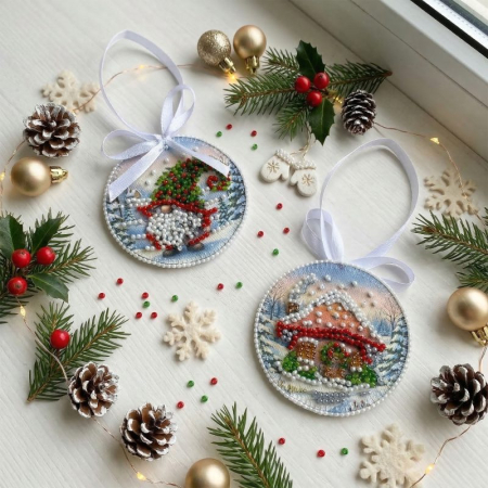 Set decoratie de Craciun cu margele, Minunea din padure, 13.2x6.6 cm
