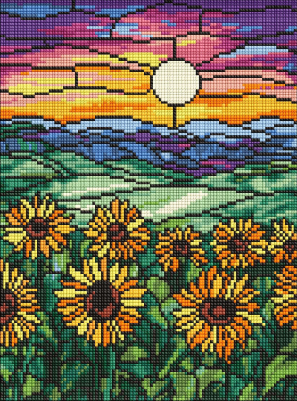 Set goblen cu diamante, cu sasiu, Vitraliu cu floarea soarelui, 30x40 cm