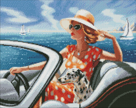 Diamante rotunde - Set goblen cu diamante AB, cu sasiu, Relaxare langa mare, 40x50 cm