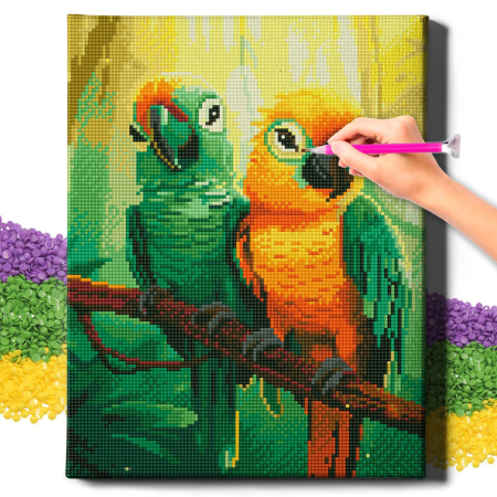 Set goblen cu diamante, cu sasiu, Papagali exotici, 30x40 cm [1]
