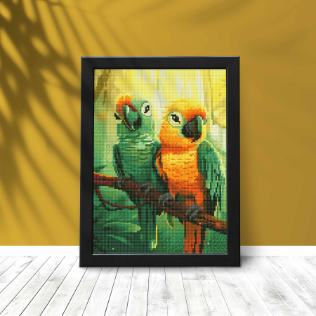 Set goblen cu diamante, cu sasiu, Papagali exotici, 30x40 cm [2]