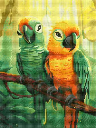 Goblenuri cu diamante - Set goblen cu diamante, cu sasiu, Papagali exotici, 30x40 cm