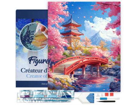 Set goblen cu diamante, cu sasiu, Pod rosu si ciresi infloriti, 40x50 cm [1]