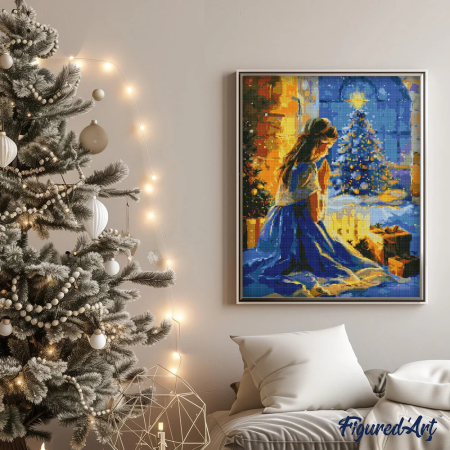 Set goblen cu diamante, cu sasiu, Rugaciune in noaptea de Craciun, 40x50 cm [2]