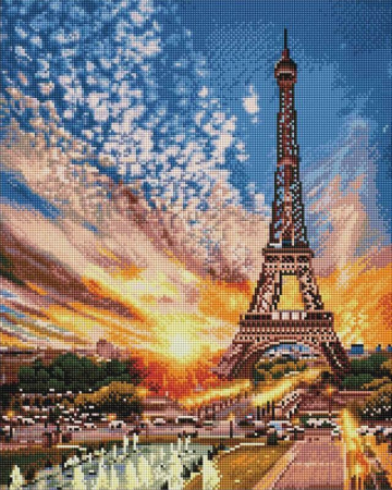 Set goblen cu diamante, cu sasiu, Apus peste Paris, 40x50 cm [0]