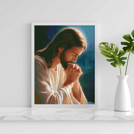 Set goblen cu diamante, cu sasiu, Ruga lui IIsus, 40x50 cm [3]