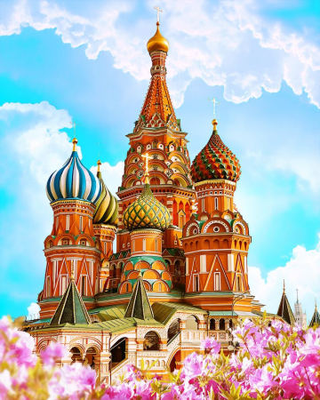 Set goblen cu diamante, cu sasiu, Biserica slava, 40x50 cm [0]