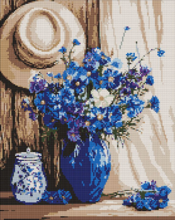 Goblenuri cu diamante cu sasiu - Set goblen cu diamante, cu sasiu, Buchet de albastrele, 40x50 cm