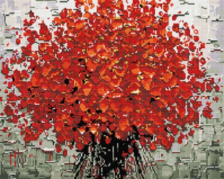 Set goblen cu diamante, cu sasiu, Buchet de flori rosii, 40x50cm [0]