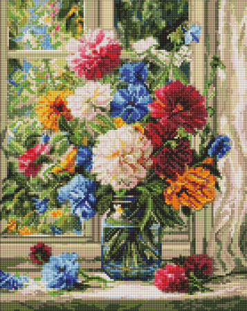 Goblenuri cu diamante - Set goblen cu diamante, cu sasiu, Buchet de gradina, 40x50 cm