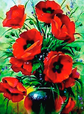 Goblen cu Diamante, cu sasiu, Buchet de maci, 40x50 cm [0]