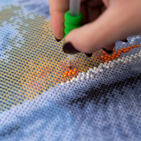 Set goblen cu diamante, cu sasiu, Buchet de panselute, 40x50 cm [3]