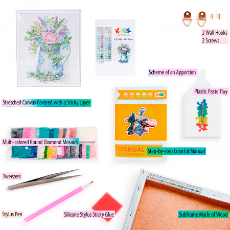 Goblen cu Diamante, cu sasiu, Buchet romantic, 40x50 cm [3]